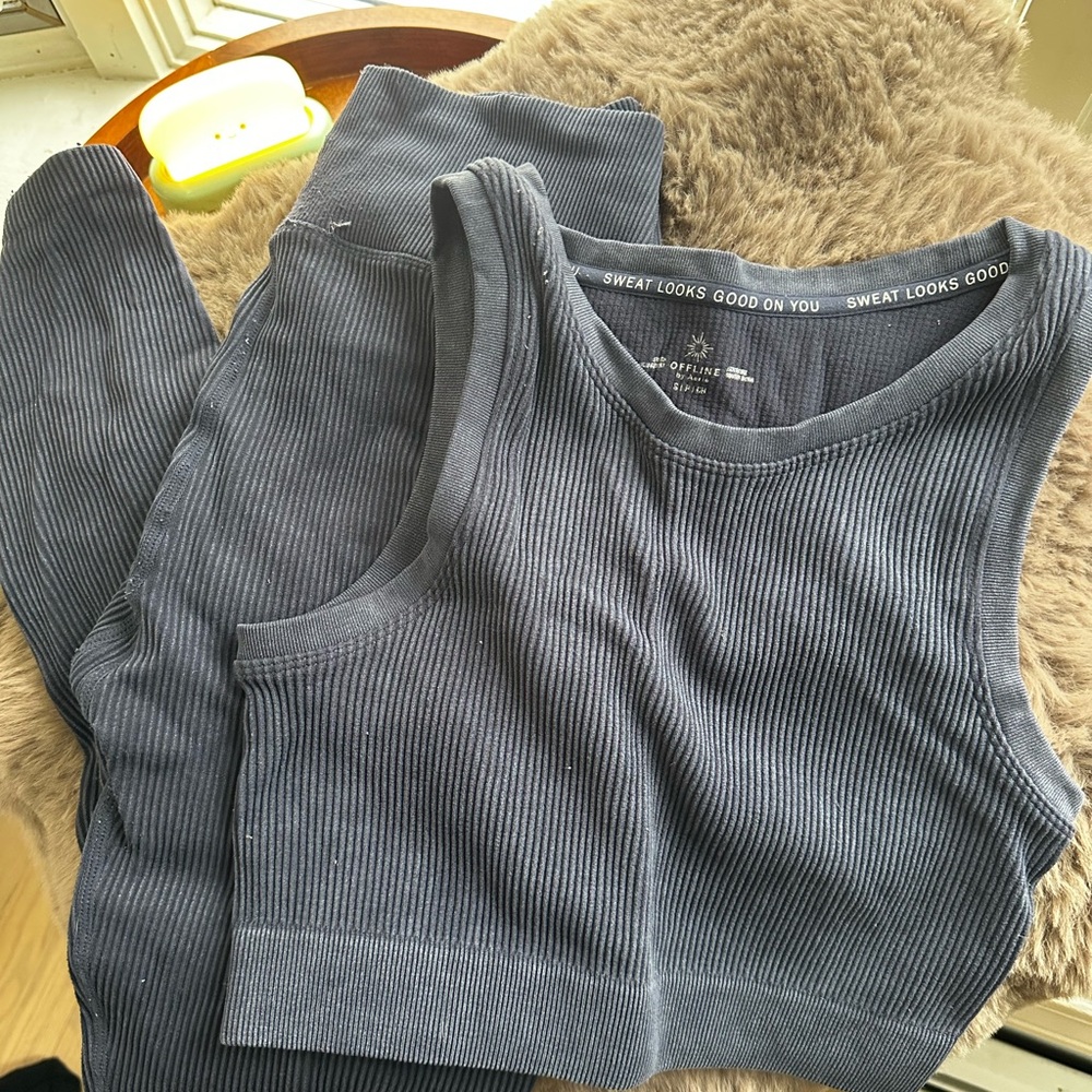 Aerie Set Ribbed Tank & Legging Set - faded navy